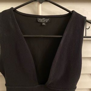 Topshop Deep V Black Going Out Bodysuit